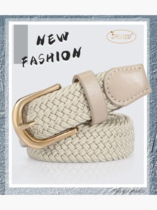 Woven Elastic Braided Stretch Belts with Gold Buckle - 2 Pack main image 4
